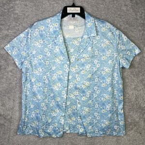 VTG Jon Albert Women's Soft Button Up Nightshirt Set Blue Floral Pattern Size 40
